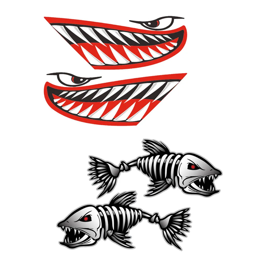 4 шт. виниловые Каяка Рыбалка лодка каноэ Акула зубы рот Глаза с рыбой скелет DIY