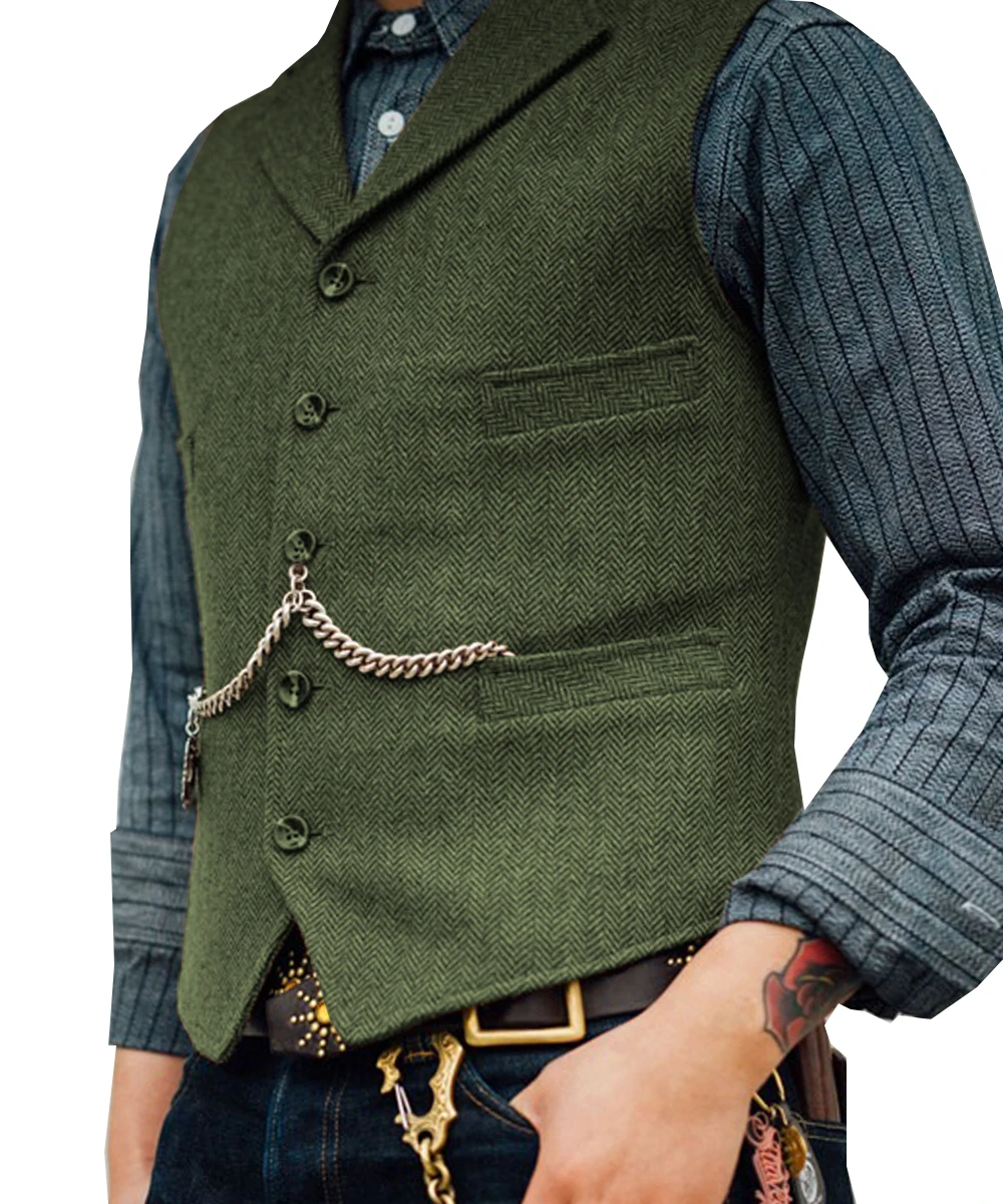 

Men's Suit Vest Wool Tweed Slim Fit Leisure Cotton Male Gentleman Beckham Business Waistcoat For Wedding Groomsmen