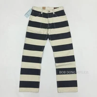 bob dong 16oz prison pants multi pockets motorcycle black white striped trousers
