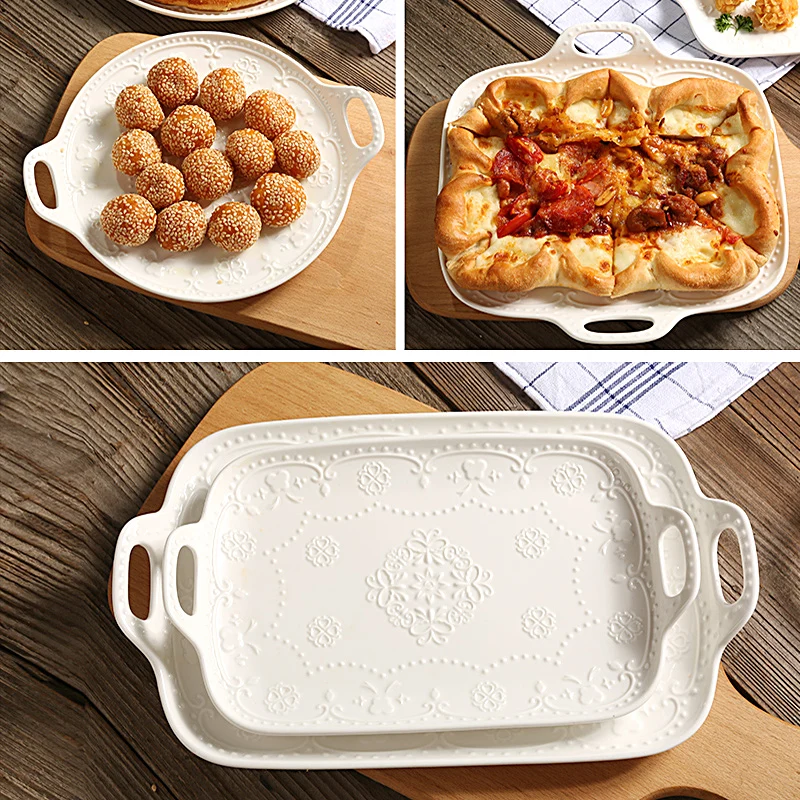 

European-style Ceramic Binaural Rectangular Plate Baking Dish Salad Plates Dessert Fruit Tray Tableware Fish Plate Cold Dish Pla