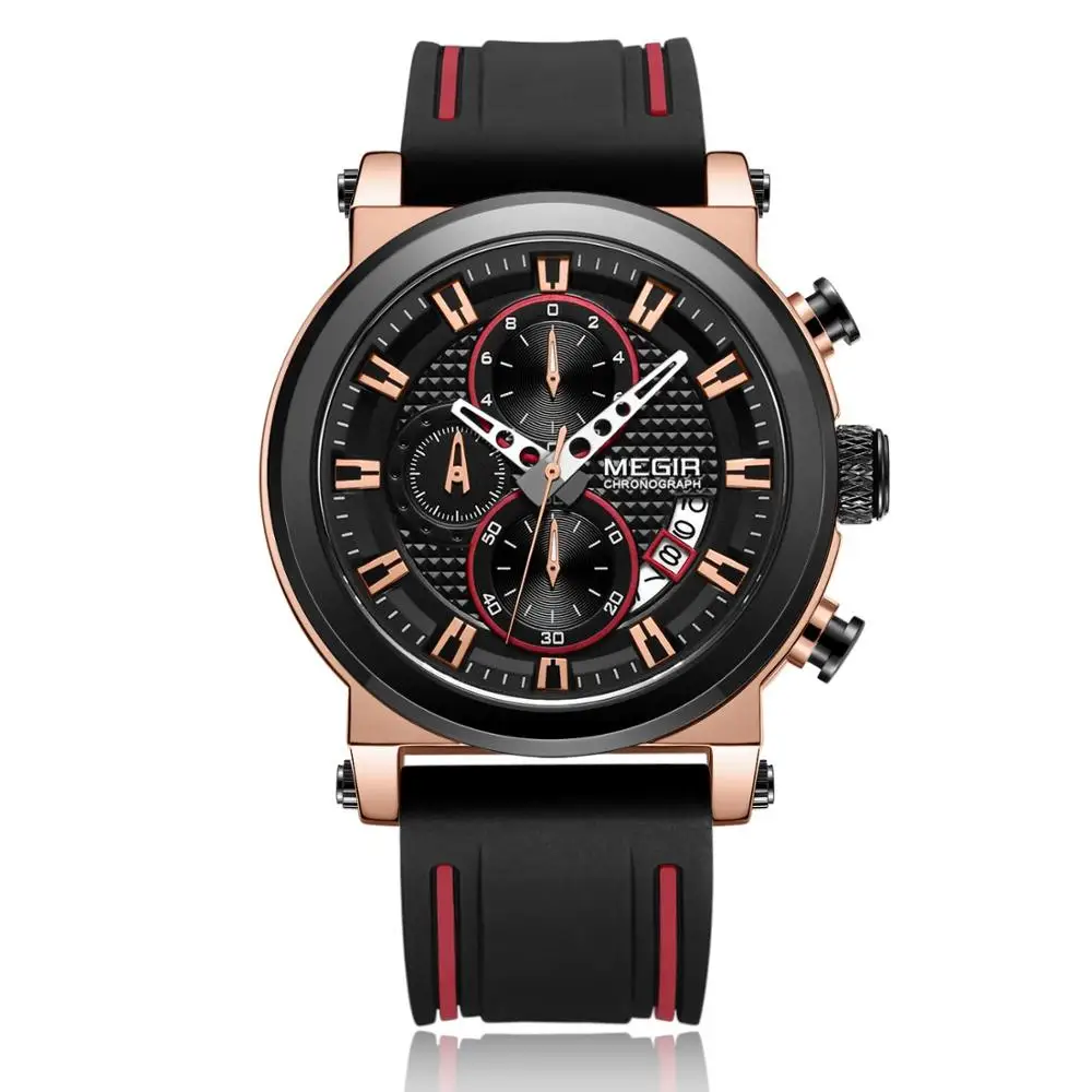 Часы MEGIR Мужские кварцевые с большим циферблатом люксовые Брендовые спортивные
