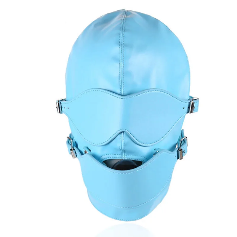 

Blindfold Bondage Hood With Mouth Gag Ball Bdsm Mask Leather Restraints Headgear Adult Games Cosplay Slave Fetish Sex Toys