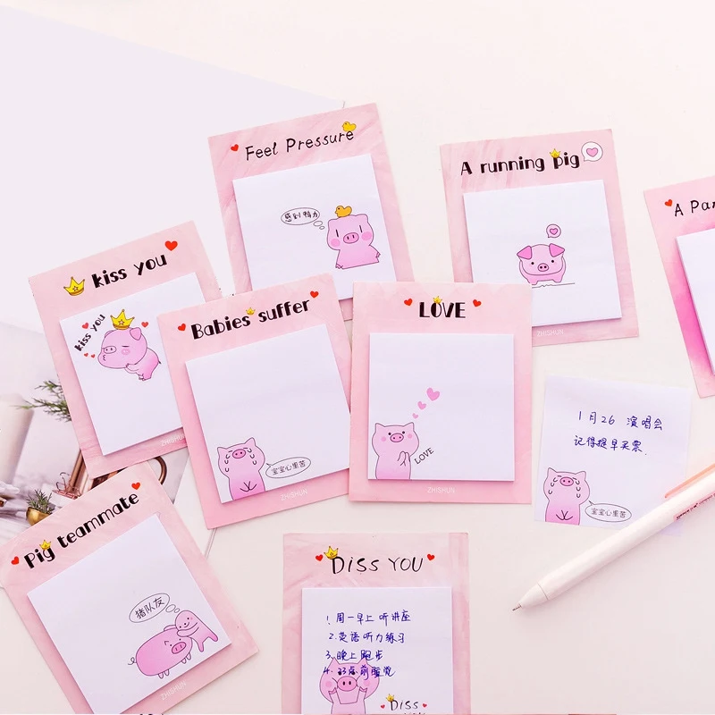 Розовая свинья N Times блокнот Липкие заметки Милая Закладка канцелярская этикетка