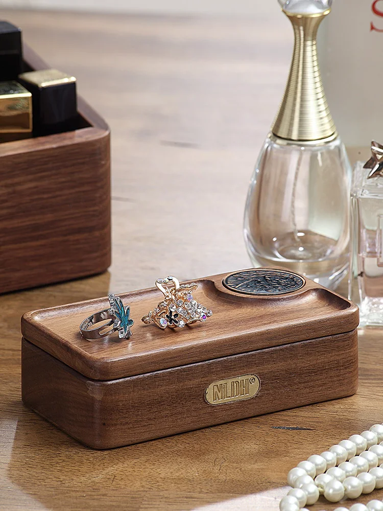 Jewelry Storage Box Earrings Earrings Necklace Ring Jewelry Box Walnut Travel Portable Solid Wood Jewelry Box