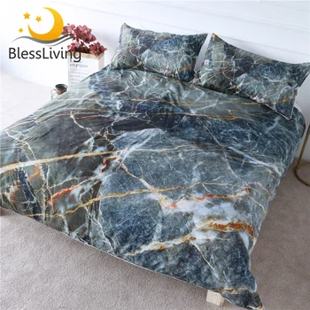 Blessliving Bedding Set Queen Marble Texture Gray White Bedspread Natural Stone Duvet Cover 3 Piece Chic Luxury Abstract Bed Set 1