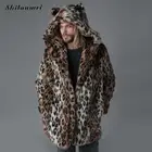 Мужская куртка из 2021 искусственного меха, с капюшоном и леопардовым принтом, длинная шуба 4xl, Теплая мужская верхняя одежда, зима размера плюс
