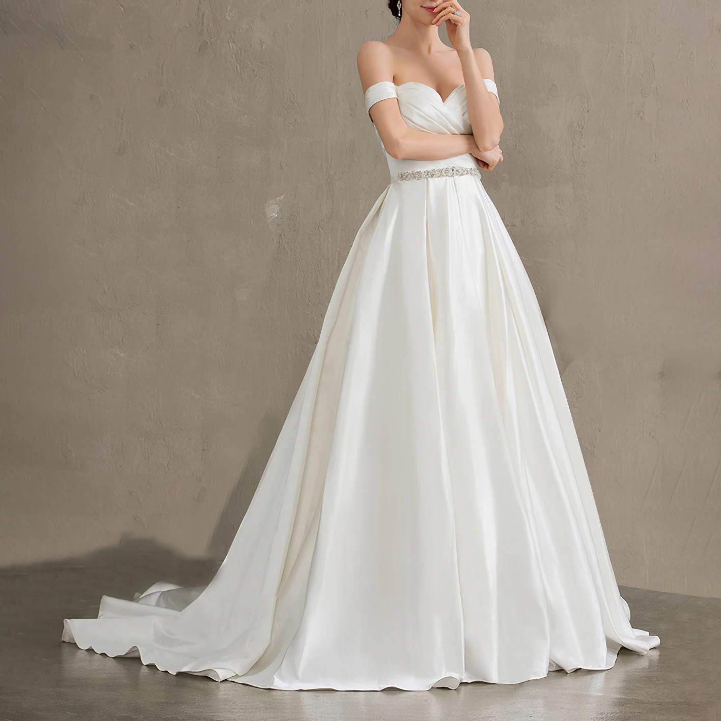 

Bridal WEDDING gown off shoulder wedding dresses SLEEVELESS PLUS SIZE anniversary ceremony Muslim wedding DRESS with train