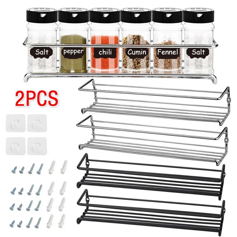 

2Pcs Kitchen Organizer Spice Organizer Wall Mount Seasoning Holder Stainless Steel Spice Stand Holder Spice Rack Storage Tools