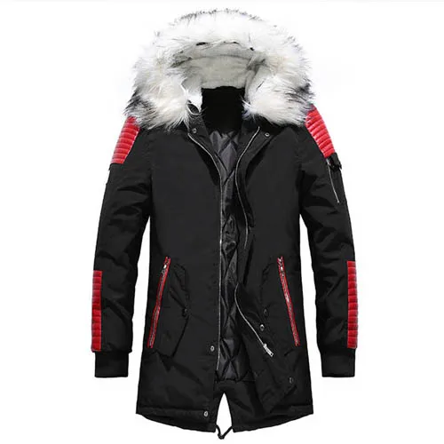 Black Red T40 Зимний длинный пуховик пальто Для мужчин при температуре минус 40 градусов парки с хлопковой подкладкой Для мужчин меховой воротник с капюшоном и защитой от ветра пуховик Канада - Цвет: Black Red T40