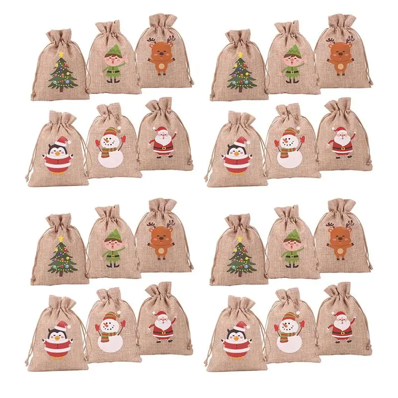 

24Pcs Natural Linen Burlap Bag Jute Gift Bag Drawstring Gift Bags With Handles Gift Packaging Party Favor Candy Bags