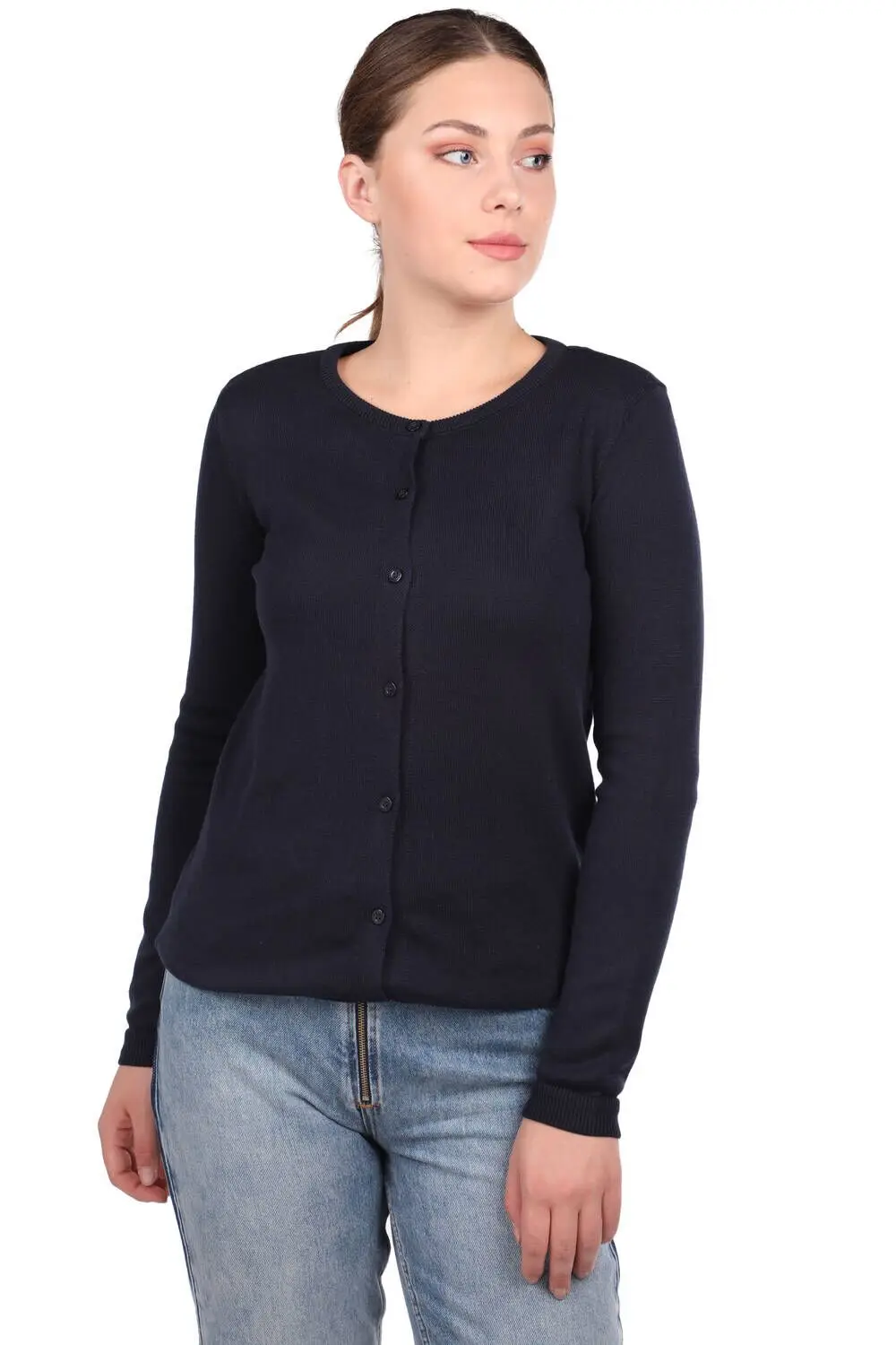 

Navy Buttoned Short Womens Knitwear Cardigan