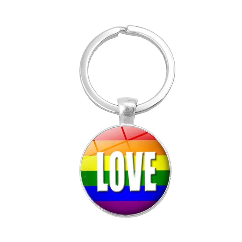 Men Women Gay Pride Rainbow Photo Cabochon Glass Pendant Keychain and Jewelry Accessories Key Chain Ring | Украшения и аксессуары