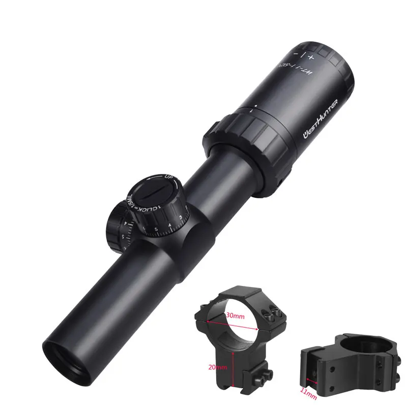 WESTHUNTER 1-5X24 компактный охотничий прицел Mil Dot сетка Riflescope противоударные башенки Блокировка сброса оптических прицелов для воздушного пистолета - Цвет: High 11mm Rings