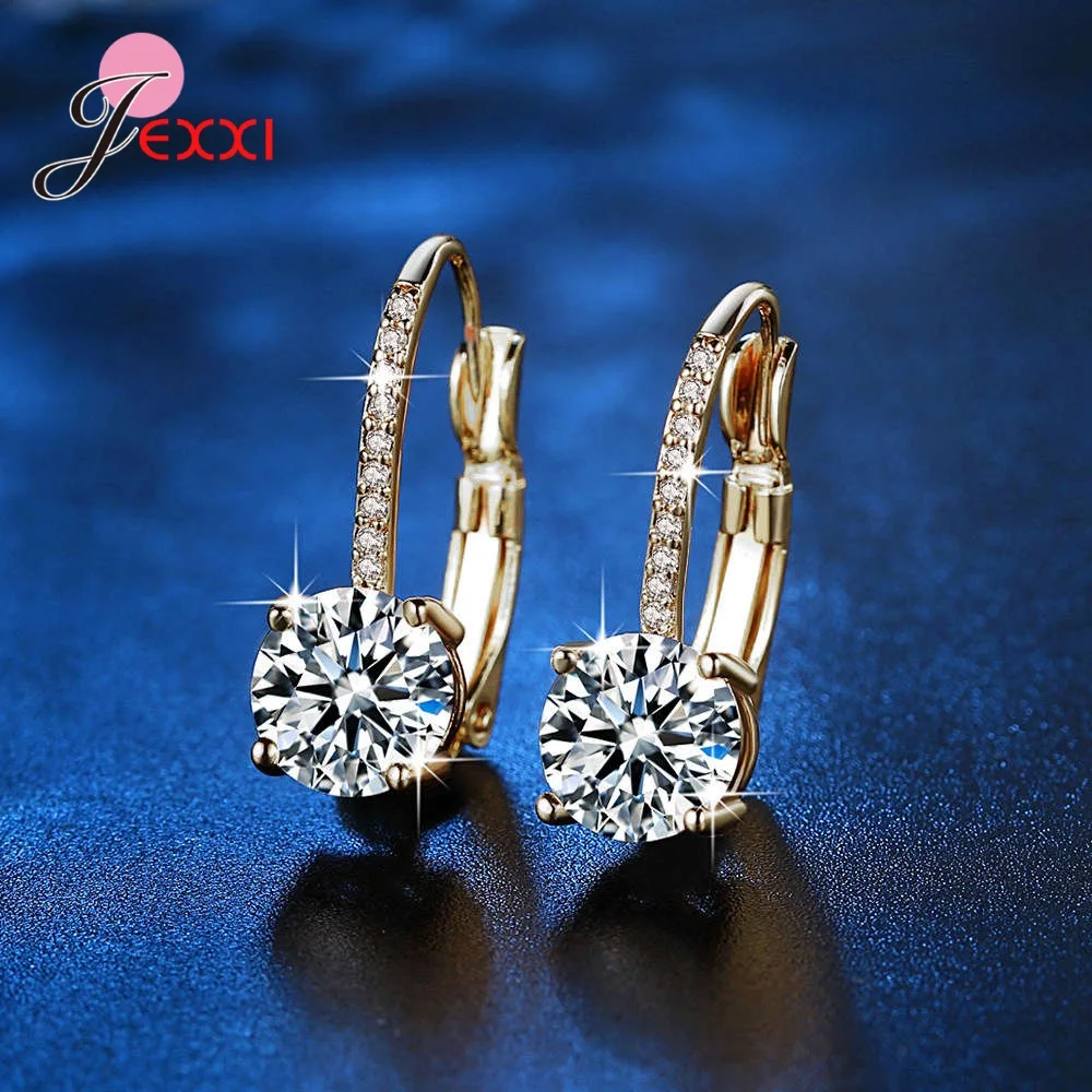Luxury Fashion Round Wedding Women Hoop Earrings 925 Sterling Silver Cubic Zirconia Crystal Party EarRings Jewelry Brincos
