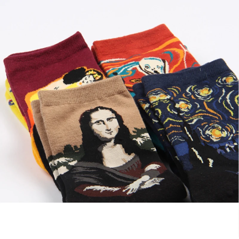 3d viscose funny socks meia sokken calcetines mujer skarpetki harajuku sheer vangogh algodon printed skarpety streetwear art