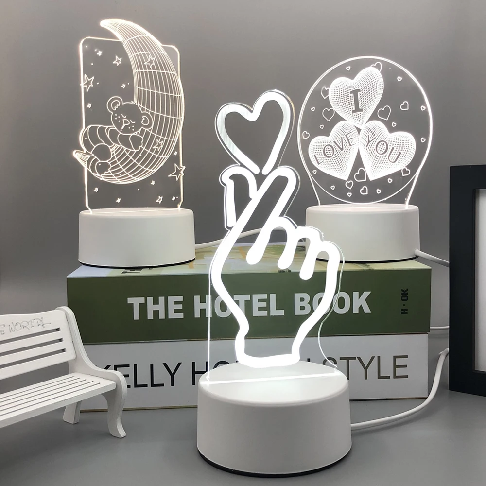 Акриловые светодиодные 3D Ночной светильник маленький тумбочка ко дню рождения
