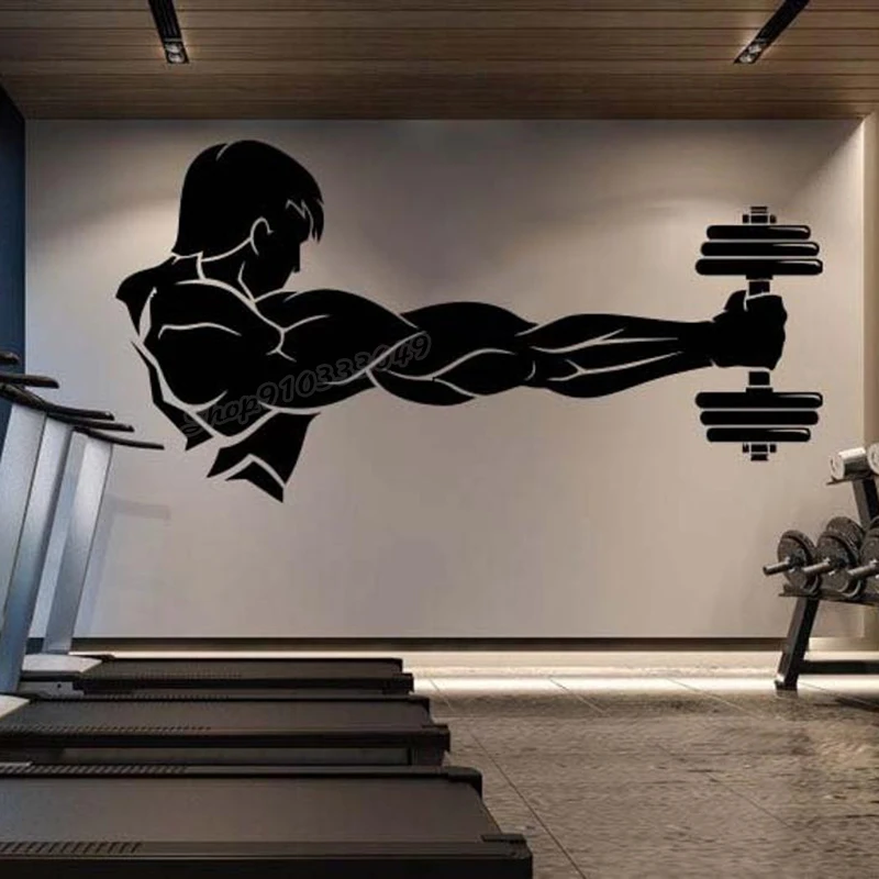 Gym Vinyl Wall Decal Workout Athletic Gym Muscle Logo Fitness Beast Barbell Bodybuilding Healthy Wall Sticker for Gym Decor B264