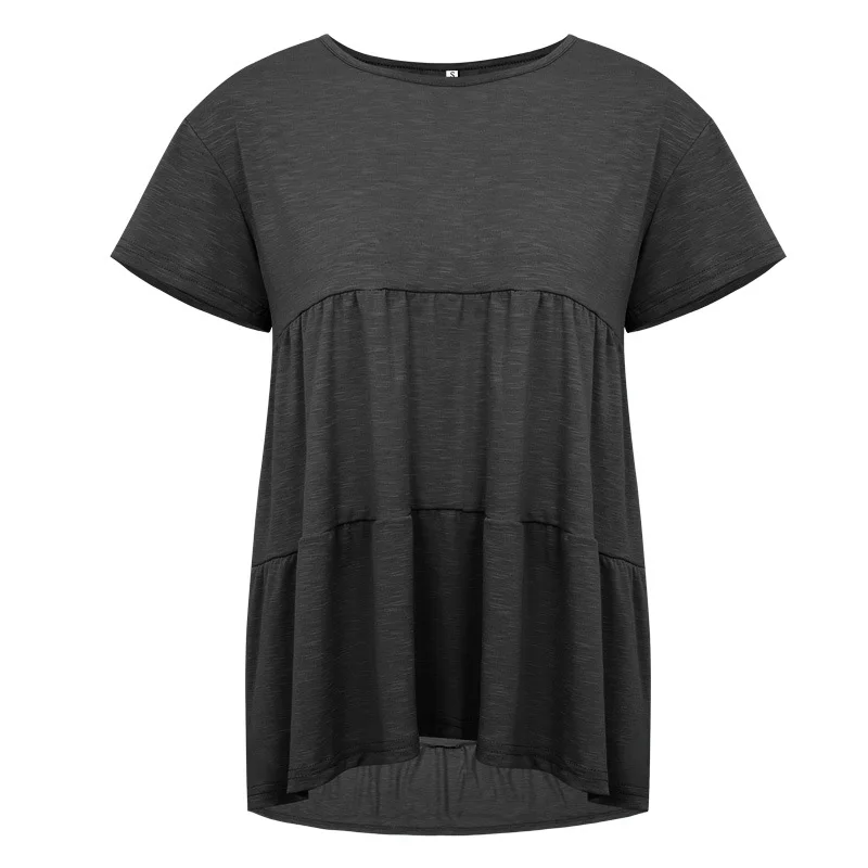 

Ladies Tops Female Short Sleeve Pleated Loose Women Blue T-shirt Casual T Shirt Girls Plus Size Tee Shirt Summer Cute Tshirt Hot