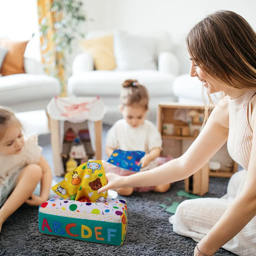 Teytoy-caja de pa&ntilde;uelos de My First Baby, juguete sensorial cuadrado Montessori de alto contraste, relleno suave, aprendizaje educativo para ni&ntilde;os-2