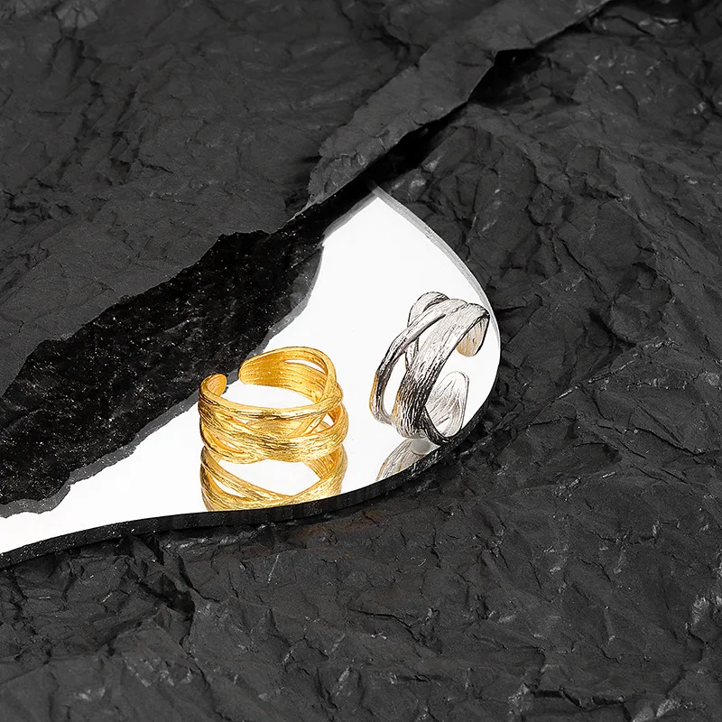 100% 925 Серебряное кольцо для женщин матовый слоистая Золотая Цвет INS