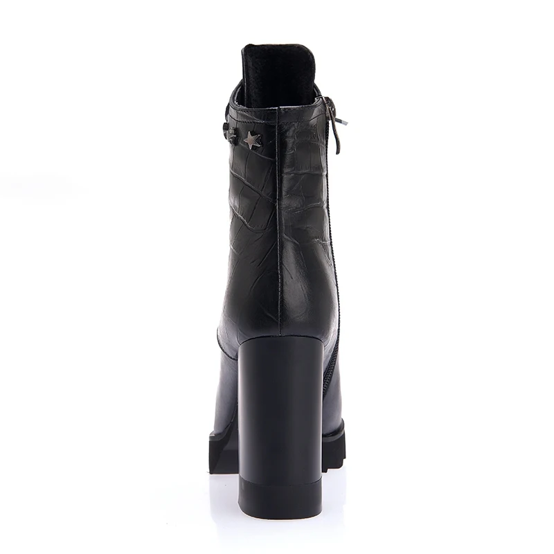 FITWEE черный Женские ботильоны из натуральной кожи Зимняя обувь в западном стиле