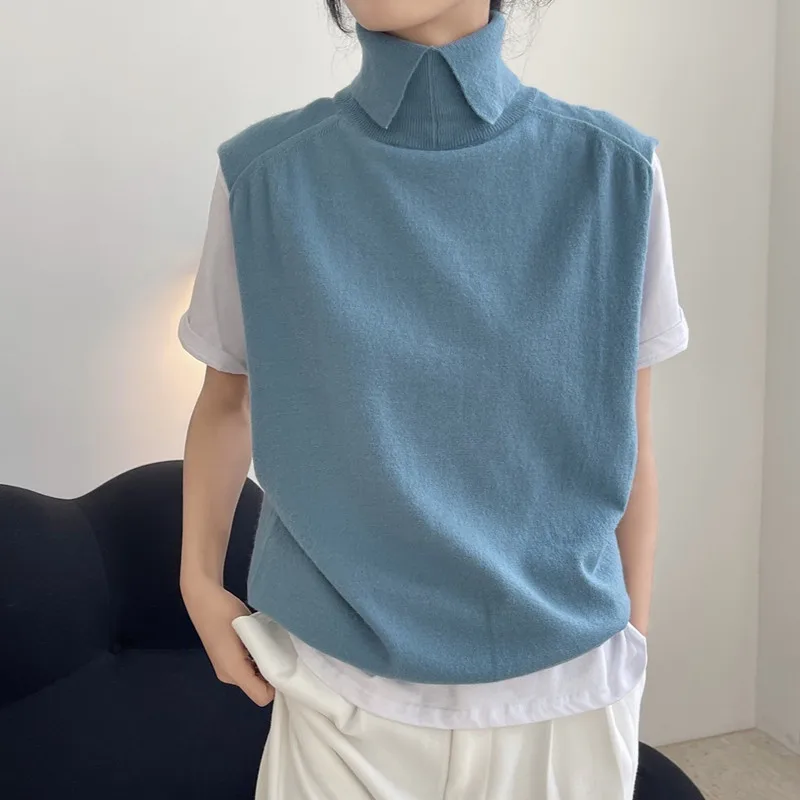 

Весна-осень, новый модный трендовый вязаный свитер с лацканами, жилет, повседневный вязаный облегающий жилет, 3 цвета, однотонный жилет