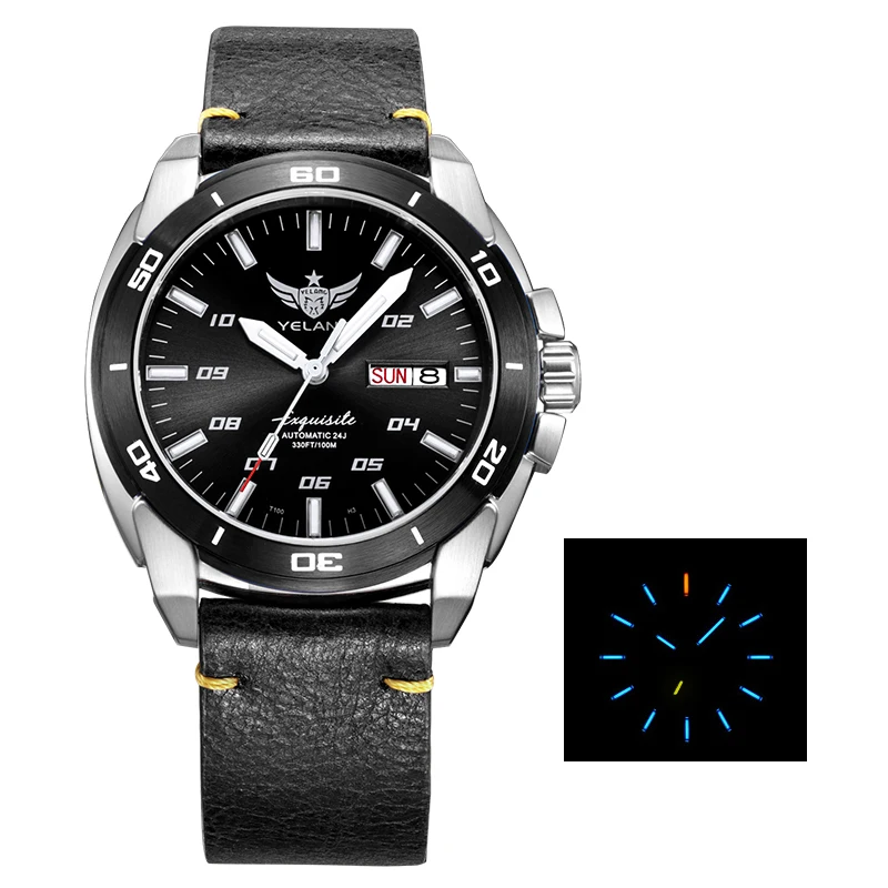 leather band blue Мужские часы T100 Тритий, часы мужские Yelang автоматические meachnical H3 наручные водонепроницаемые мужские спортивные наручные часы relogio masculino V1020 - Цвет: leather band blue