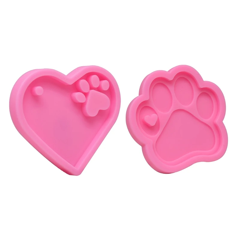 

2 Pcs/Set Epoxy Resin Mold Love Bear Paw Keychain Casting Silicone Mould DIY Crafts Plaster Soap Jewelry Pendant Making