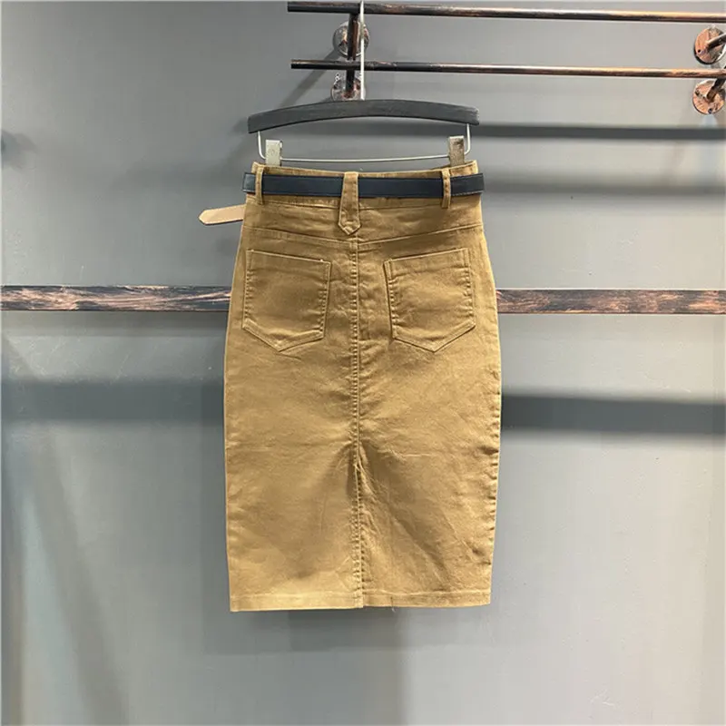 Женская Облегающая джинсовая юбка с разрезом и завышенной талией весна-лето |