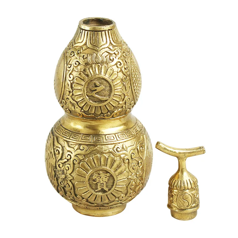 La buena suerte tradicional china Wu Lou Hu Lu calabaza Cucurbit para la riqueza Natural Feng Shui calabaza de lat&oacute;n Mental pacifica mejorar la suerte-5