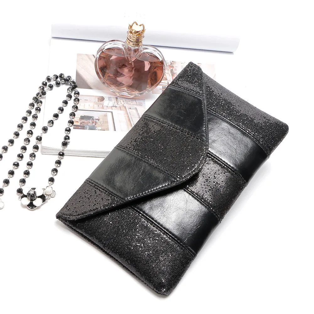 Модные женские туфли вечерние Блестки клатч конверт сумка мешок черного цвета