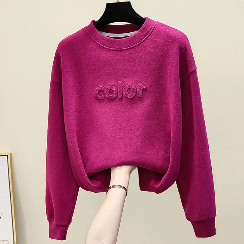 

Good quality cotton loose casual round neck sweater for women