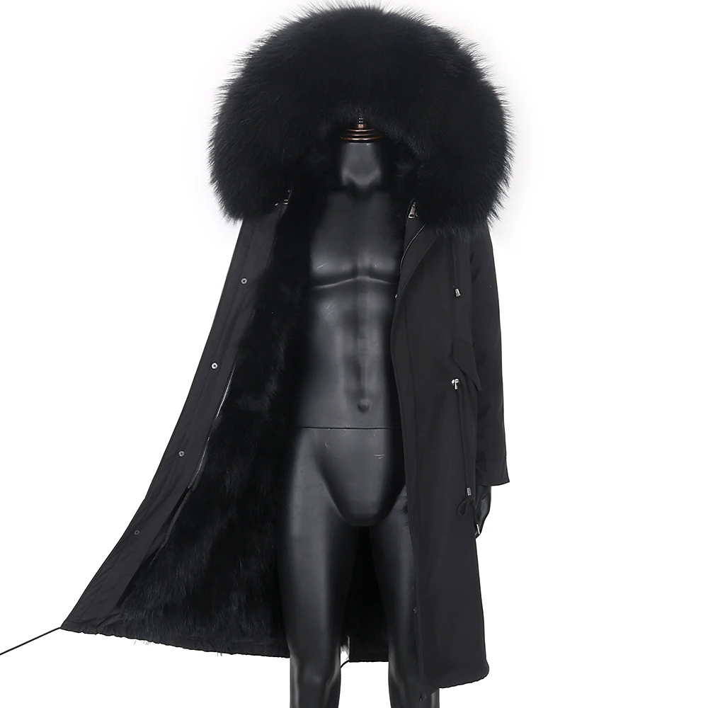 Men Winter Casual Jacket Extra Long Russian Man Coat Real Fur Liner Natural Raccoon Fur Collar Hooded Thick Warm Streetwear