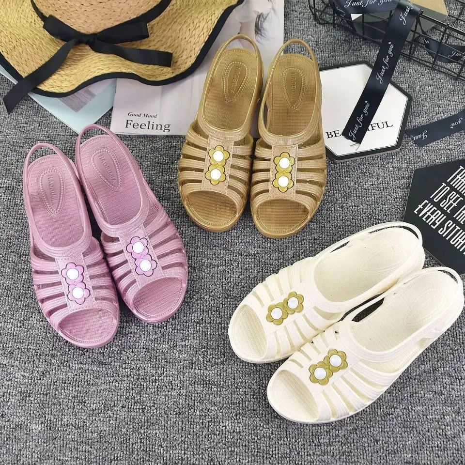 

Women's Fashion Summer Mother-in-Law Working Beach Mom Shoes Plastic Soft Bottom Sandals Non-Slip Comfortable Height Increasing