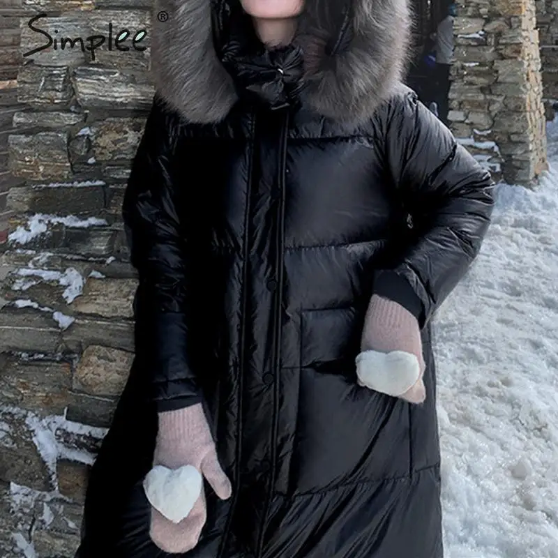 Simplee Повседневная теплая Женская куртка уличная парка на молнии с меховым