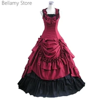 wine red vintage lolita victorian gothic sleeveless ruffle edge and ear trim dress