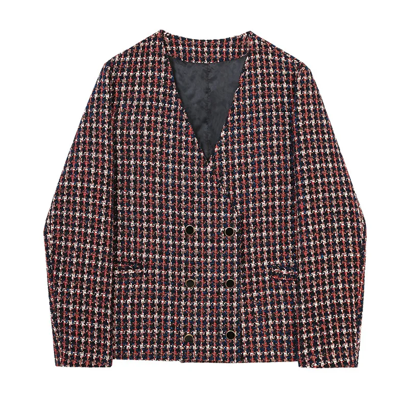 

Male Streetwear Vintage Suit Coat Overcoat Men Retro Woven Fabric Double Breasted Casual Loose Short Style Suit Blazers Jacket