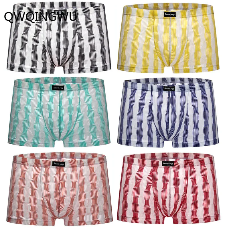 6PCS Men Underwear Boxers Breathable Mesh Striped Men's Boxer Shorts Underwear See-through Trunks Shorts Underpants Cueca Boxers