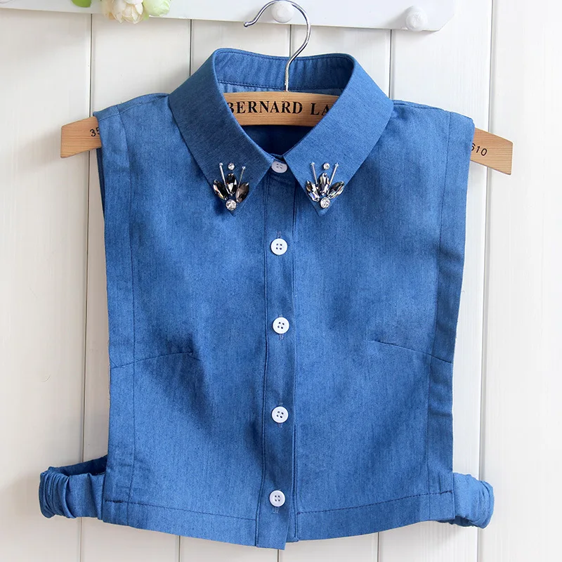 Женская хлопковая рубашка со съемным воротником джинсовый воротник с накладным