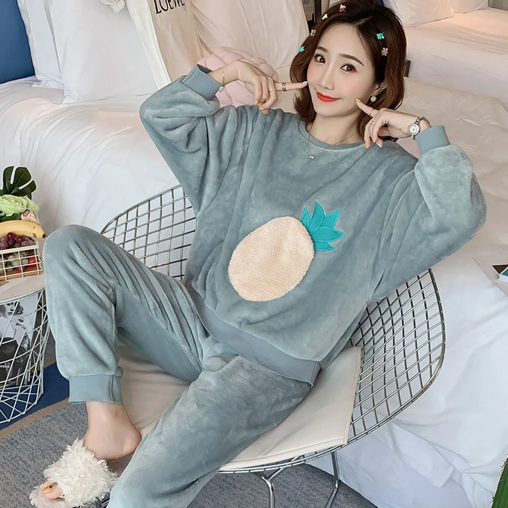 Женские Фланелевые Пижамные комплекты теплая Фланелевая пижама из плотной