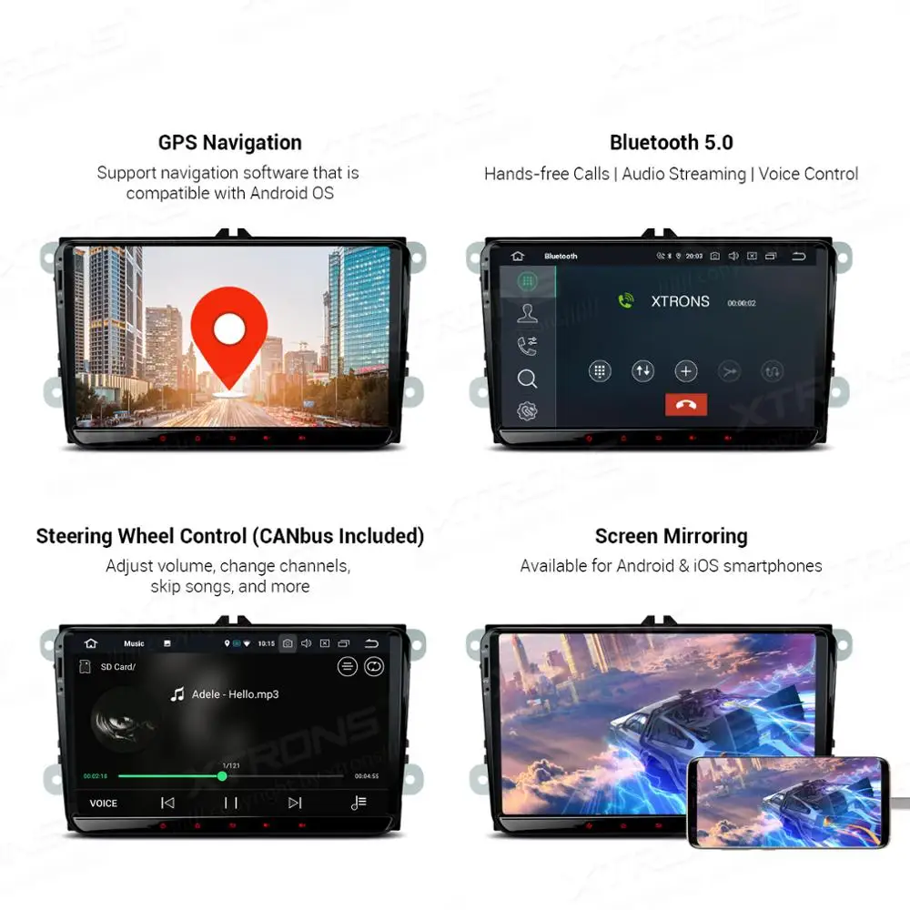 XTRONS " PX5 Android 9,0 Автомобильный плеер радио gps для VW Volkswagen Golf Passat CC Touran Tiguan Sharan для сиденья для SKODA No DVD
