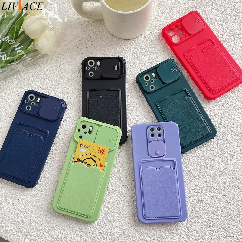 

Slide Camera Protect Leather Phone Case For Xiaomi Redmi Note 10 Pro Max 10s Note 9 Pro 9T 9s Redmi 9C Wallet Card Holder Cover