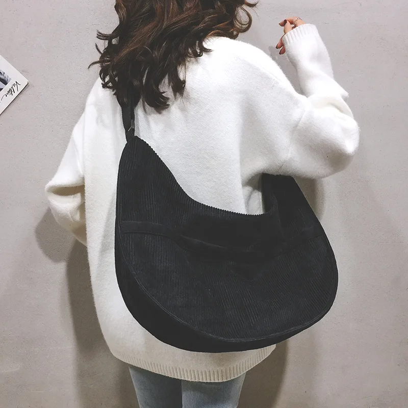 Women's new fashion crossbody bag student large capacity fashion corduroy shoulder bag ladies out shopping bag travel bag