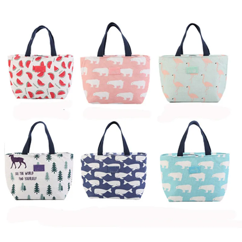 

New cotton and hemp portable lunch bag portable heat preservation bag breakfast food box picnic travel refrigerated bag