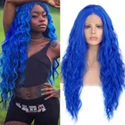 Харизма длинные волнистые волосы синтетический парик фронта шнурка для чернокожих женщин синий парики с детскими волосами Парики из высокотемпературного волокна