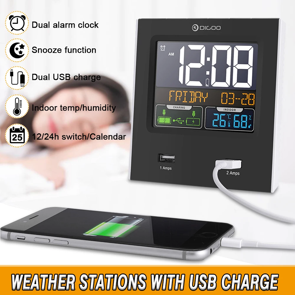digoo dg th8380 touch indoor outdoor weather station 100m forecast sensor thermometer hygrometer meter calendar ch backlight free global shipping