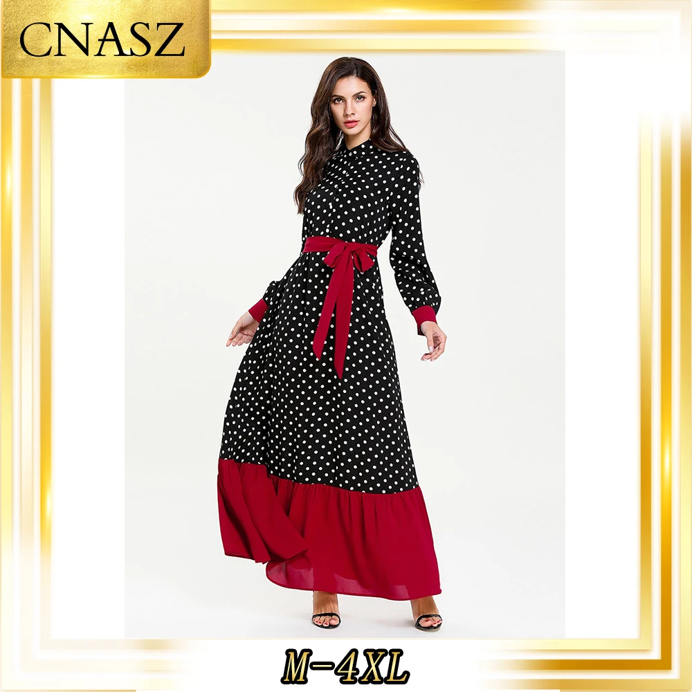 Абая турецкий осеннее платье модное простое черное в горошек со шнуровкой