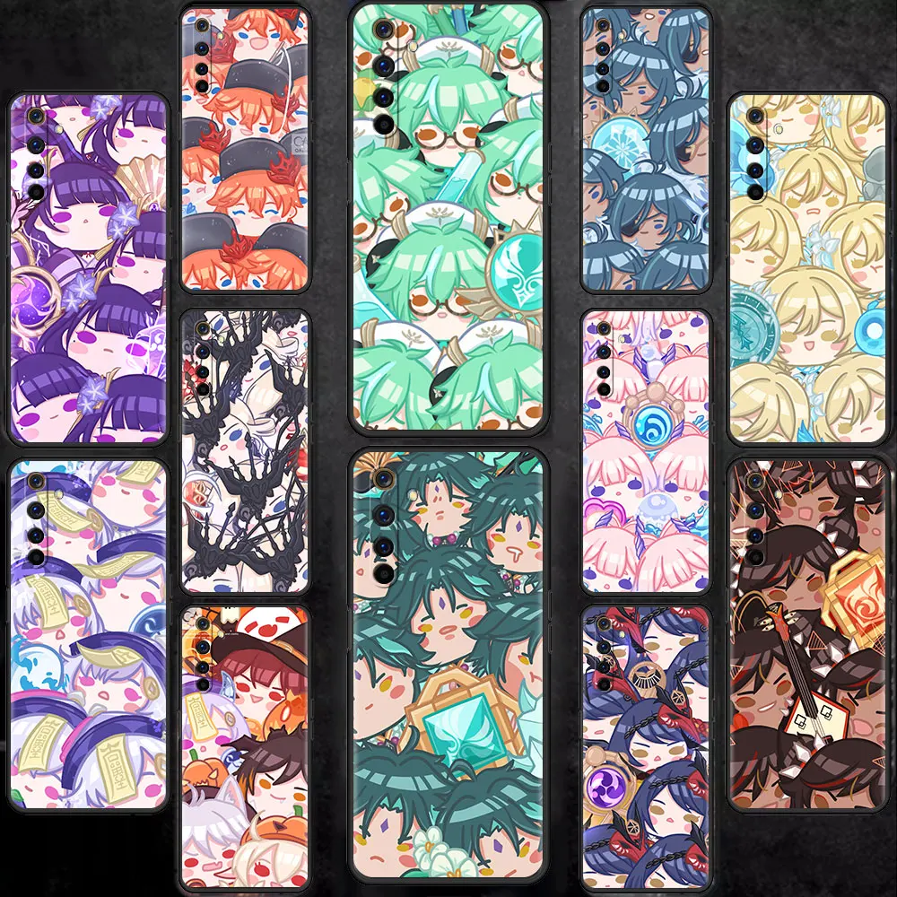 

Genshin Impact cartoon Capa For Realme 8 C21 6 C3 7 Pro GT Master XT C11 7i Phone Case For Oppo A53 A9 2020 A93 A52 Black Cover
