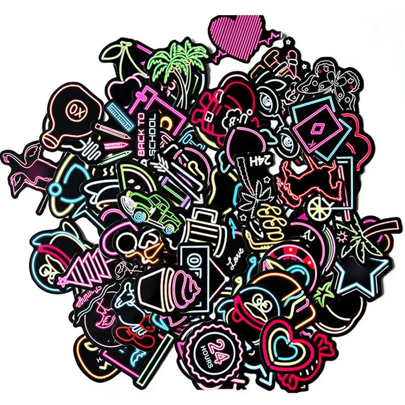 

100 шт./упаковка, светящиеся неосветильник йки из ПВХ для ноутбука, мотоцикла, гитары, скейтборда, багажа