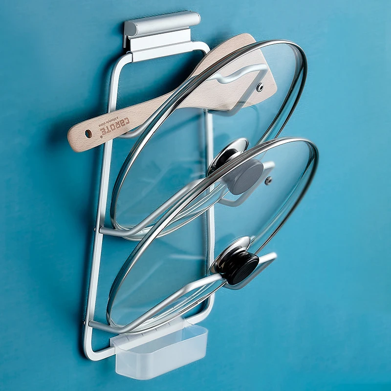 

Kitchen 2-3 Layers Pot Rack Punch-Free Lid Rack Anti-Fall Metal Drying Pan Rack Spoon Holder Space Aluminum Wall Pendant